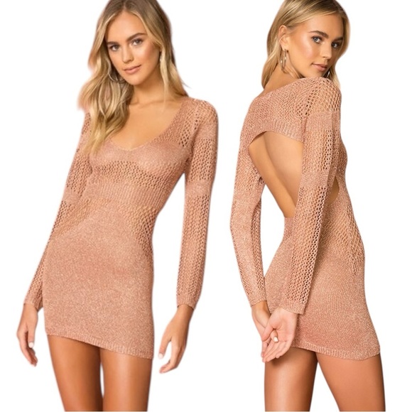 Superdown Nuri Crochet Mini Dress in Copper Size Medium Bodycon - Picture 1 of 14